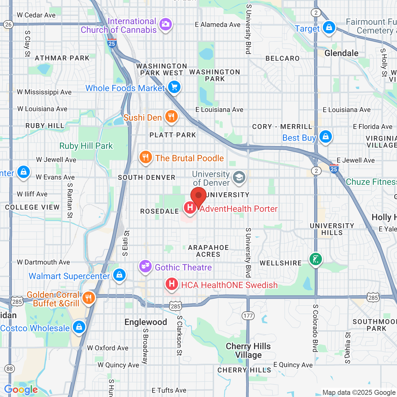 Google map image of our location in 2480 S Downing St Denver, CO